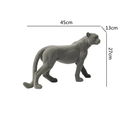 Gray concrete leopard flocking sculpture living room decor figurine