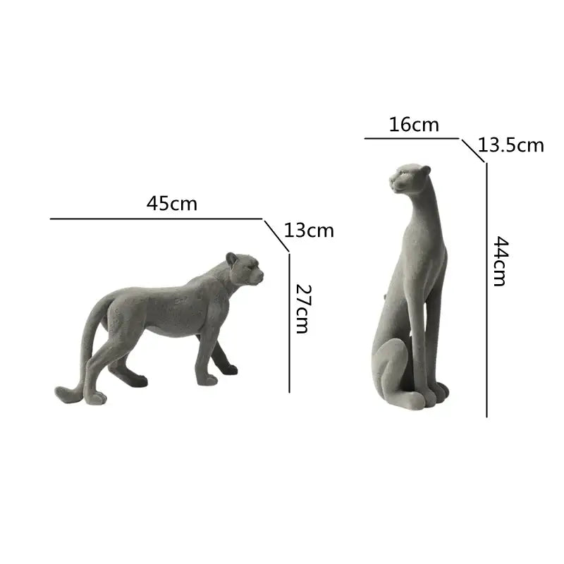 Gray concrete leopard flocking sculpture living room decor figurine