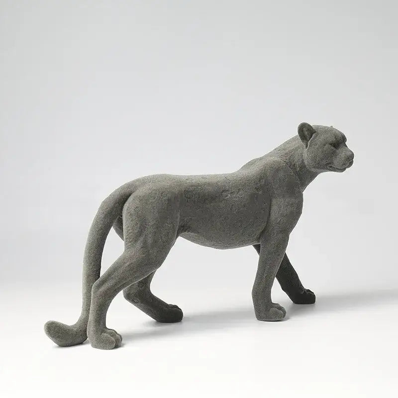 Gray concrete leopard flocking sculpture living room decor figurine