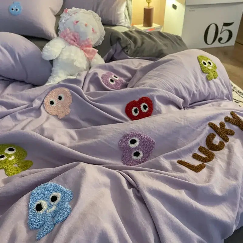 Gray cotton cartoon towel embroidery bedding set bedroom decor