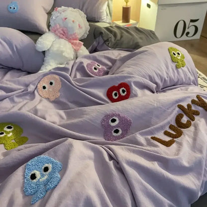 Gray cotton cartoon towel embroidery bedding set bedroom decor