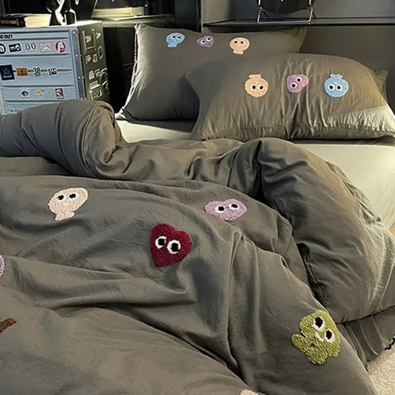 Gray cotton cartoon towel embroidery bedding set bedroom decor