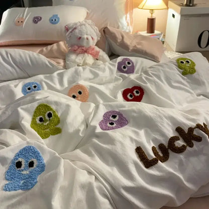 Gray cotton cartoon towel embroidery bedding set bedroom decor