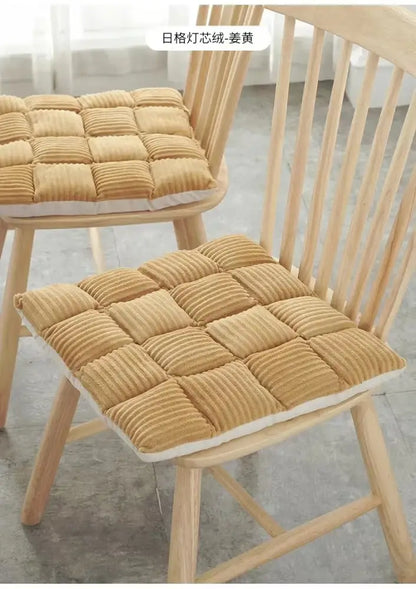 Gray & cream plaid corduroy cushion dining room chair pad