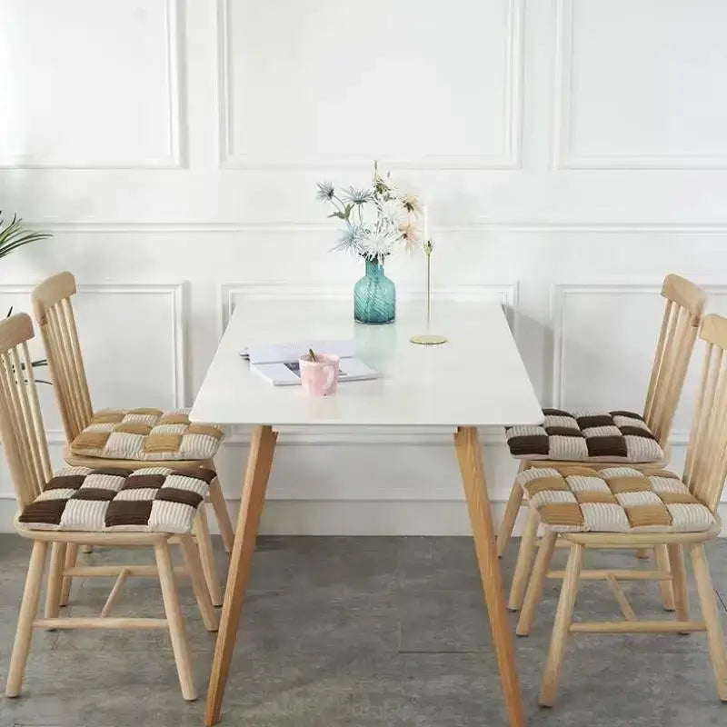 Gray & cream plaid corduroy cushion dining room chair pad