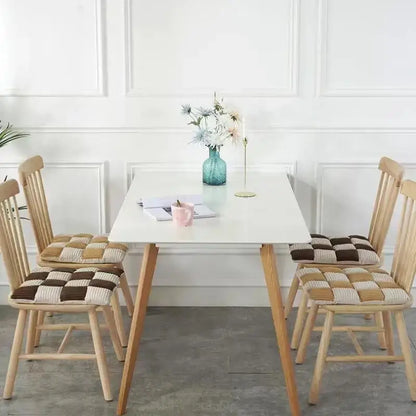 Gray & cream plaid corduroy cushion dining room chair pad