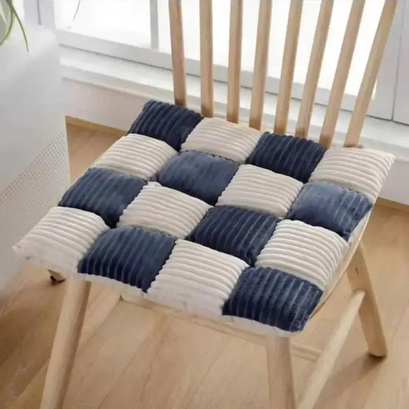 Gray & cream plaid corduroy cushion dining room chair pad