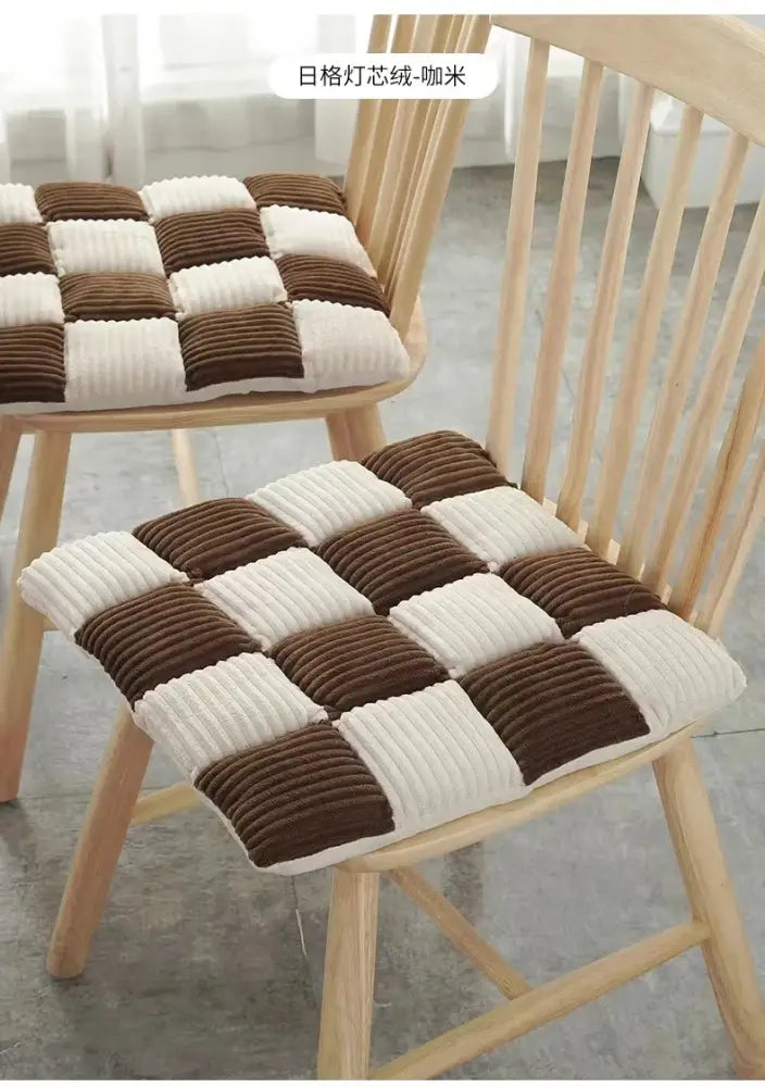 Gray & cream plaid corduroy cushion dining room chair pad