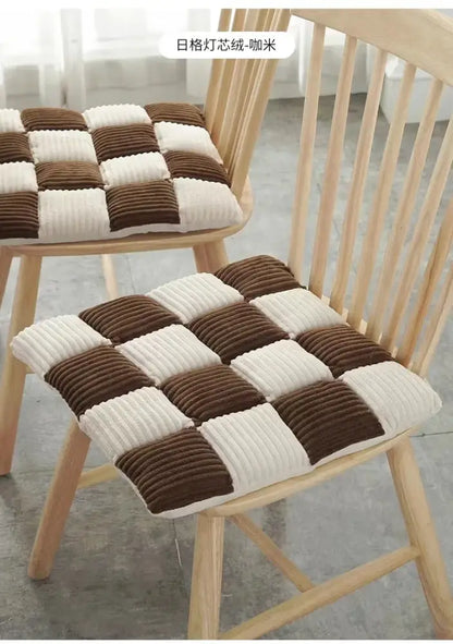 Gray & cream plaid corduroy cushion dining room chair pad
