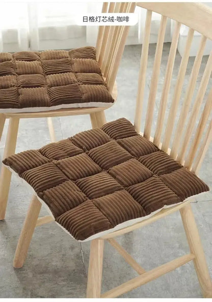 Gray & cream plaid corduroy cushion dining room chair pad
