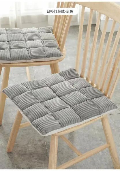 Gray & cream plaid corduroy cushion dining room chair pad