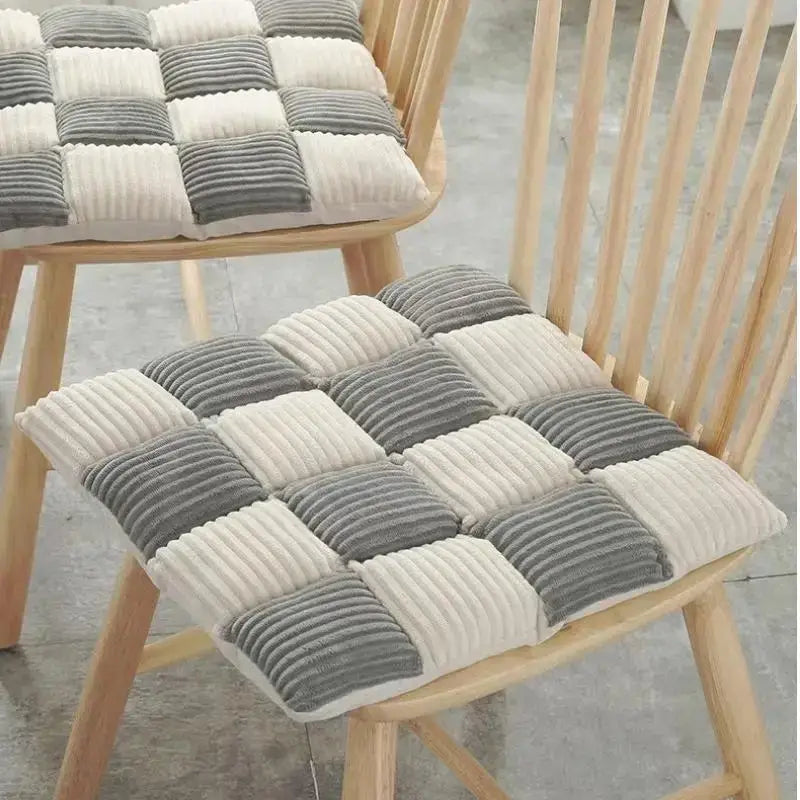 Gray & cream plaid corduroy cushion dining room chair pad