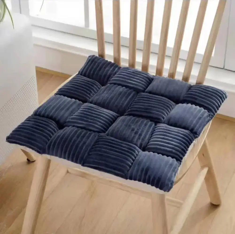 Gray & cream plaid corduroy cushion dining room chair pad