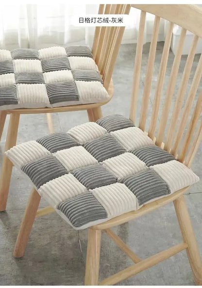 Gray & cream plaid corduroy cushion dining room chair pad