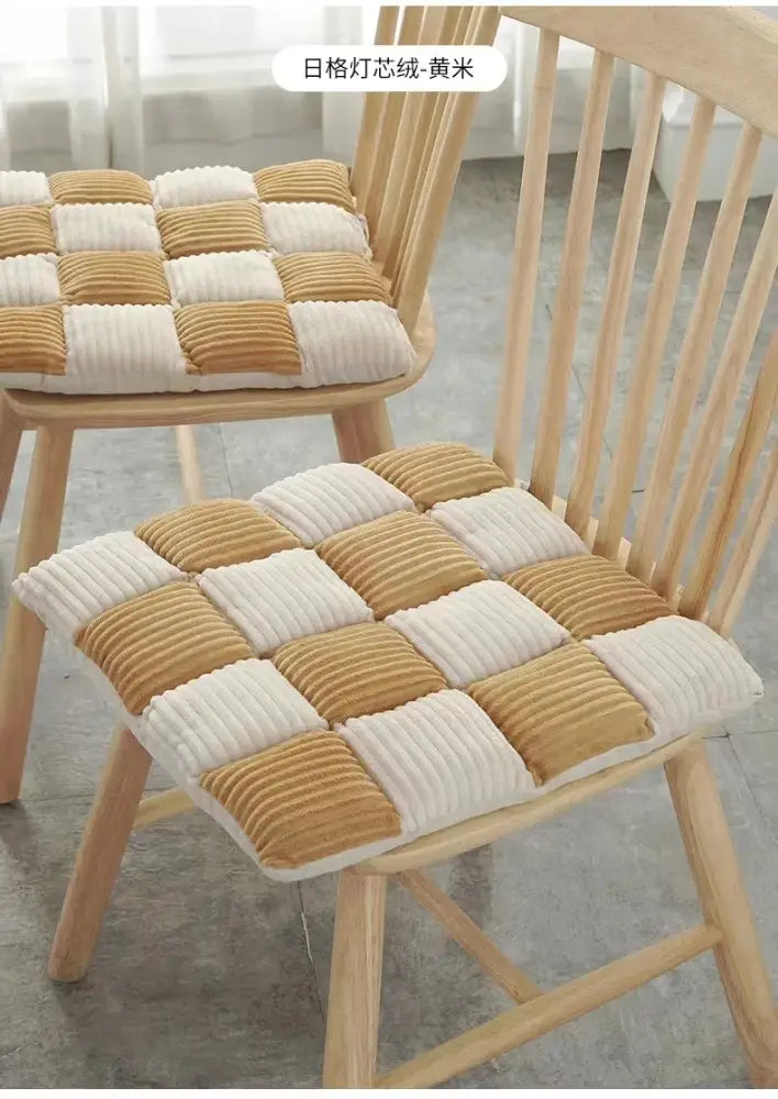 Gray & cream plaid corduroy cushion dining room chair pad