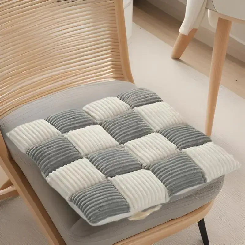 Gray & cream plaid corduroy cushion dining room chair pad
