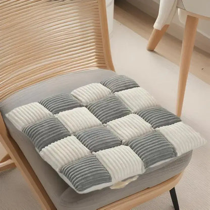 Gray & cream plaid corduroy cushion dining room chair pad