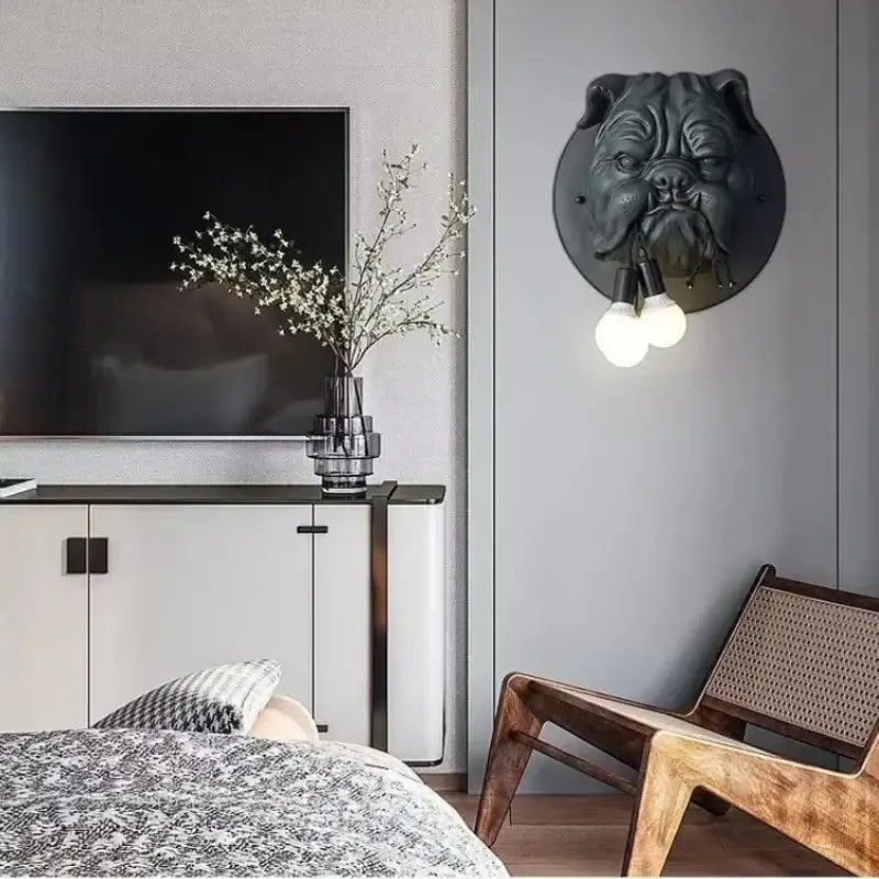 Gray bulldog led wall lamp for living room