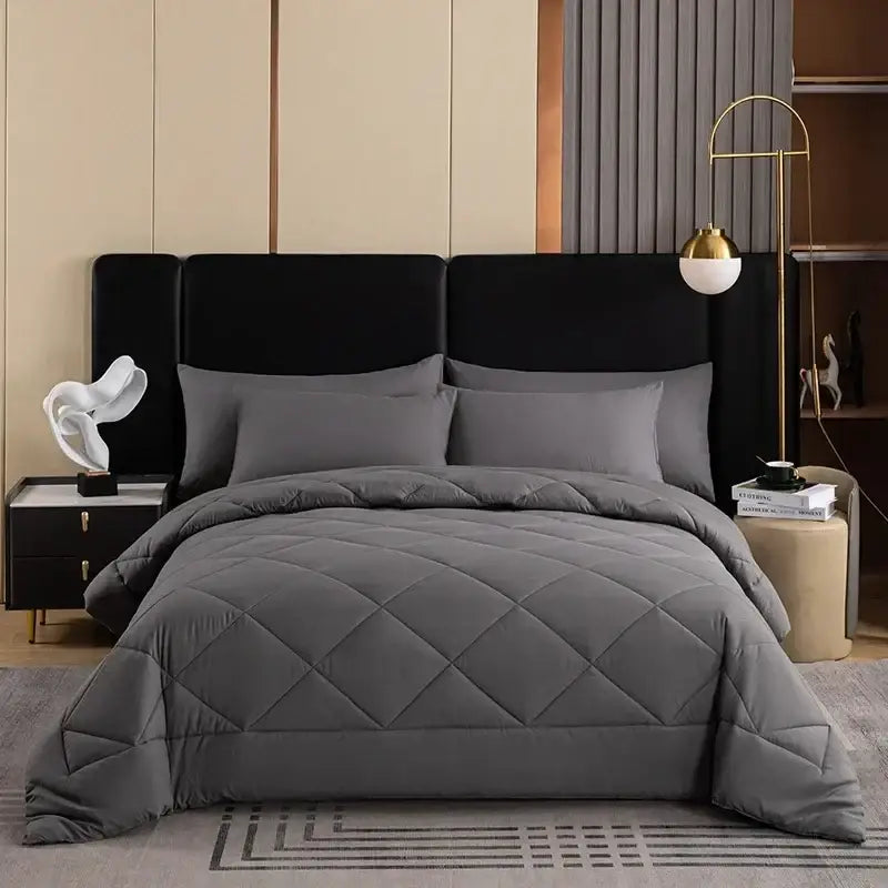 Gray diamond quilted king size quilt set bedroom bedding