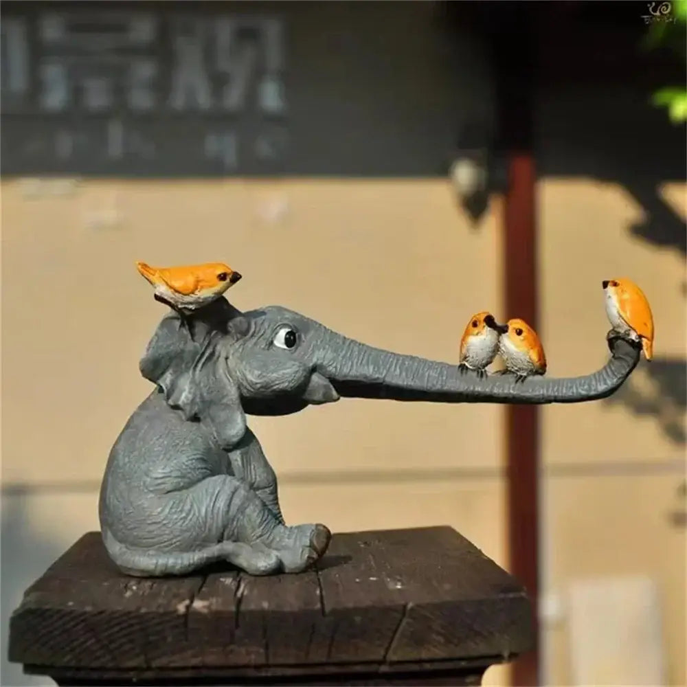 Gray elephant bird rabbit figurines living room resin decor