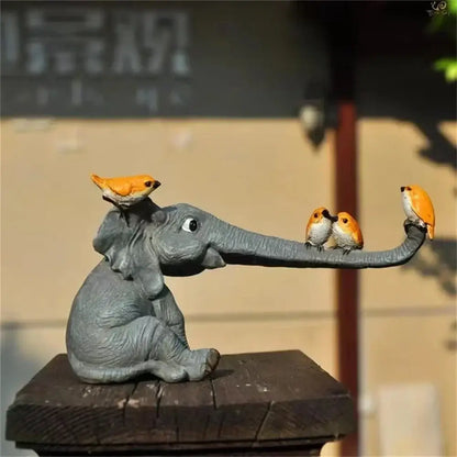 Gray elephant bird rabbit figurines living room resin decor
