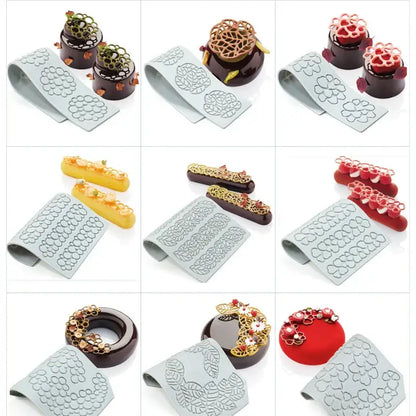 Gray floral and heart leaf silicone mold set for kitchen baking
