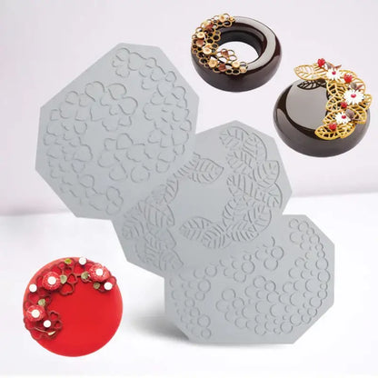 Gray floral and heart leaf silicone mold set for kitchen baking
