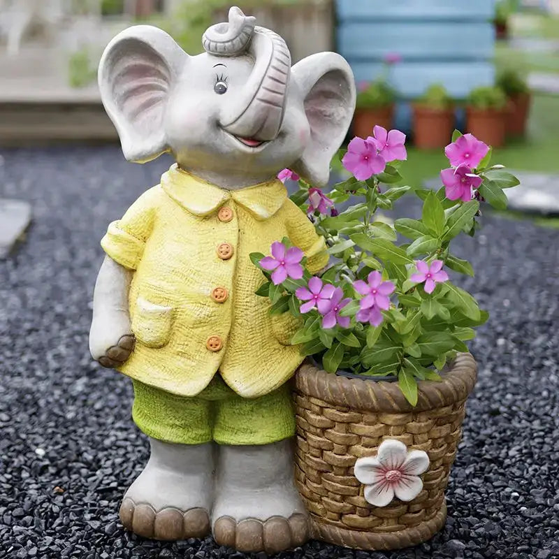 Gray floral elephant garden decoration outdoor ceramic figurine