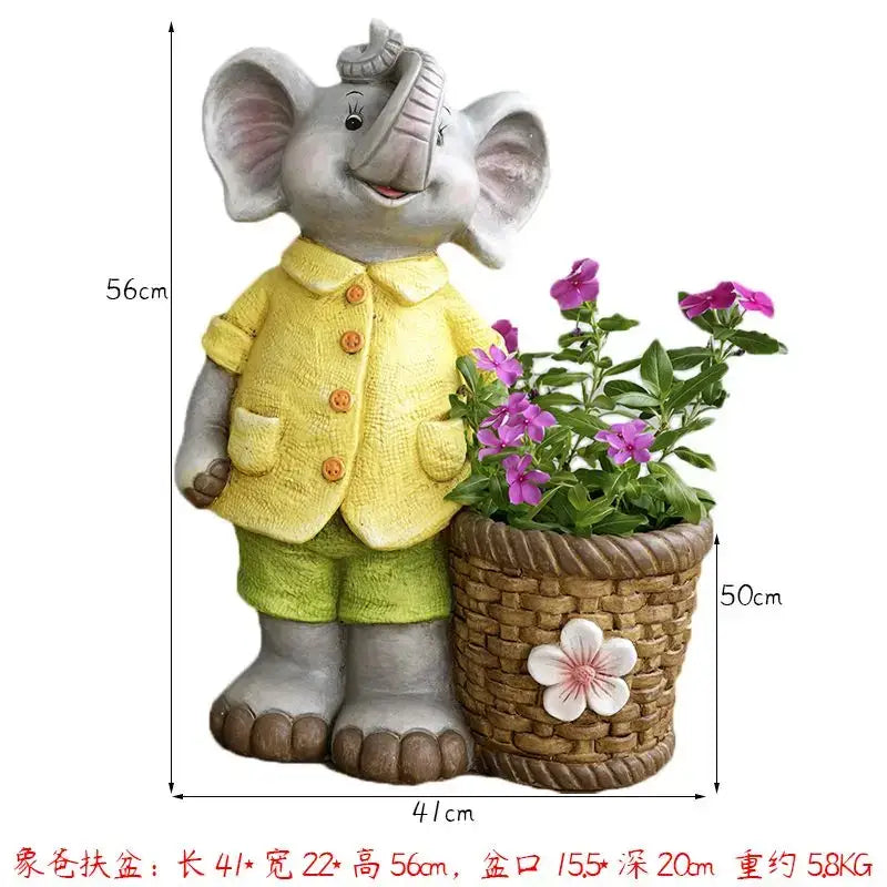 Gray floral elephant garden decoration outdoor ceramic figurine