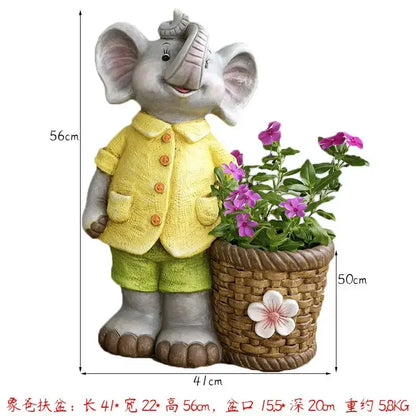 Gray floral elephant garden decoration outdoor ceramic figurine