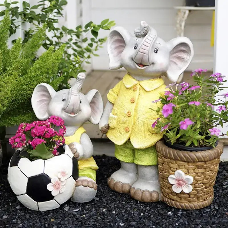 Gray floral elephant garden decoration outdoor ceramic figurine