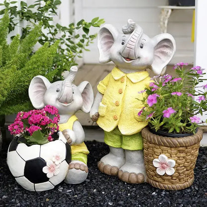 Gray floral elephant garden decoration outdoor ceramic figurine