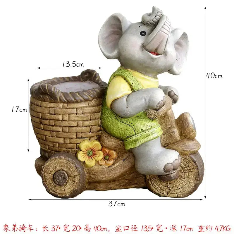 Gray floral elephant garden decoration outdoor ceramic figurine