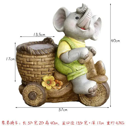 Gray floral elephant garden decoration outdoor ceramic figurine