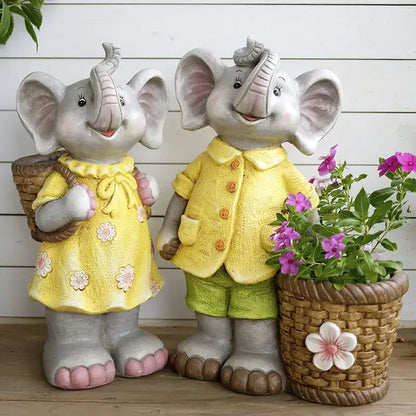 Gray floral elephant garden decoration outdoor ceramic figurine