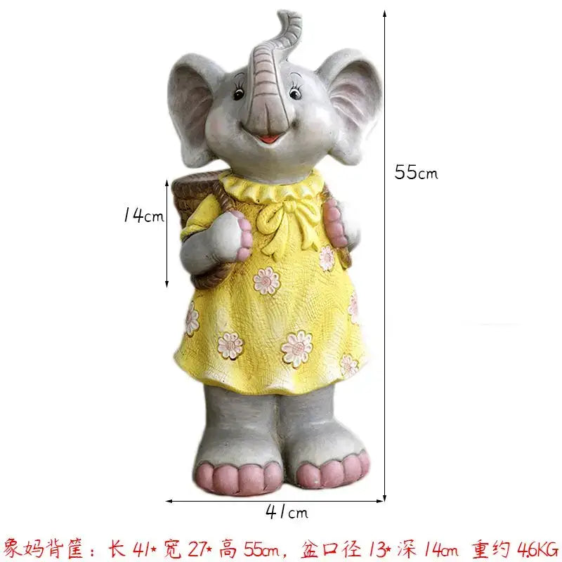 Gray floral elephant garden decoration outdoor ceramic figurine