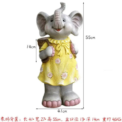 Gray floral elephant garden decoration outdoor ceramic figurine