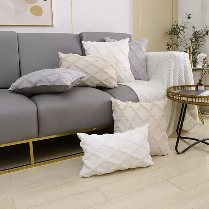 Gray fluffy embroidery cushion cover living room woven textured decor