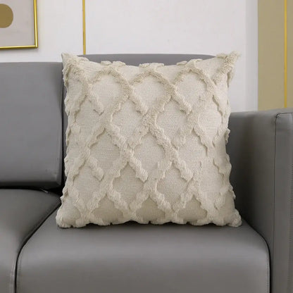 Gray fluffy embroidery cushion cover living room woven textured decor