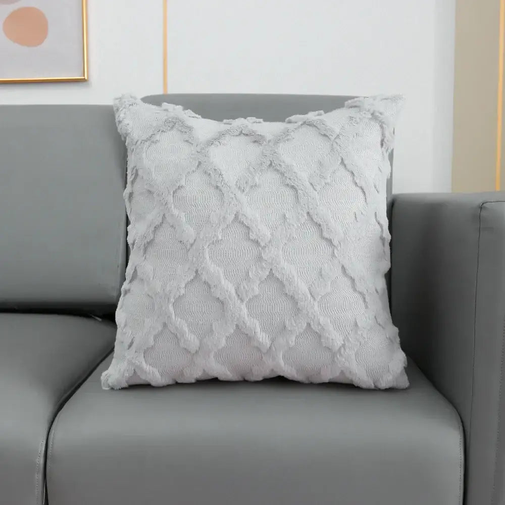 Gray fluffy embroidery cushion cover living room woven textured decor