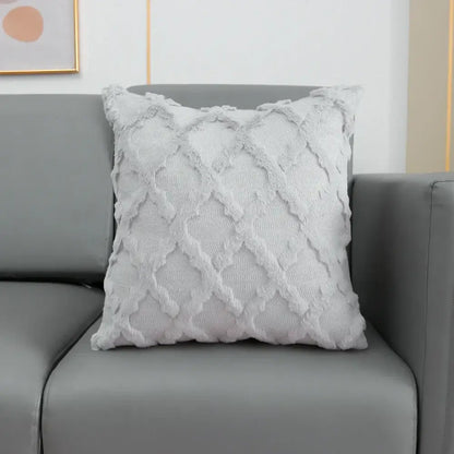 Gray fluffy embroidery cushion cover living room woven textured decor