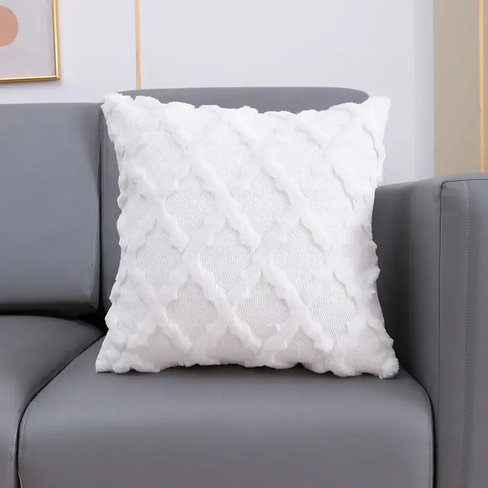 Gray fluffy embroidery cushion cover living room woven textured decor