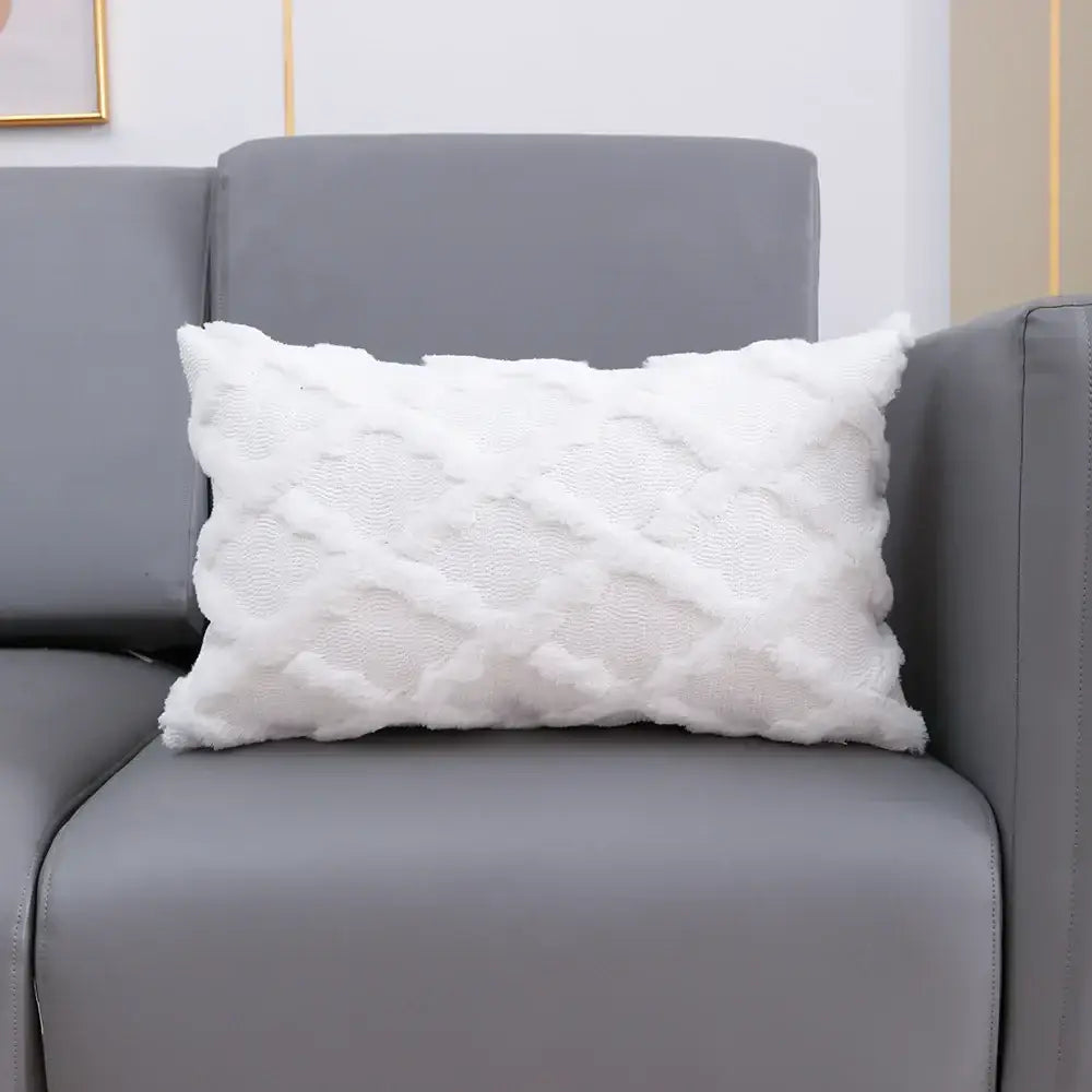 Gray fluffy embroidery cushion cover living room woven textured decor