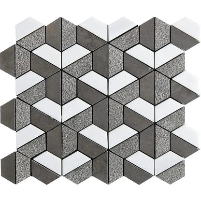 Gray Foussana, Bianco Dolomiti Textured 3d Hexagon Limestone Mosaics 10 3/8x12