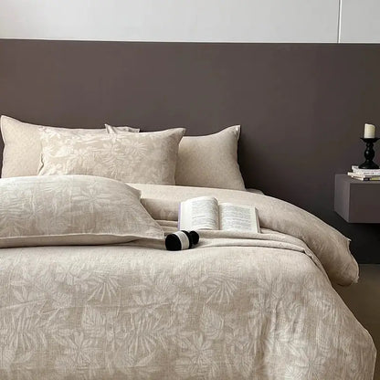 Gray geometric linen cotton jacquard bedding set bedroom decor