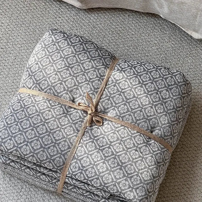 Gray geometric linen cotton jacquard bedding set bedroom decor