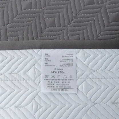 Gray geometric quilted egyptian cotton bedspread set bedroom