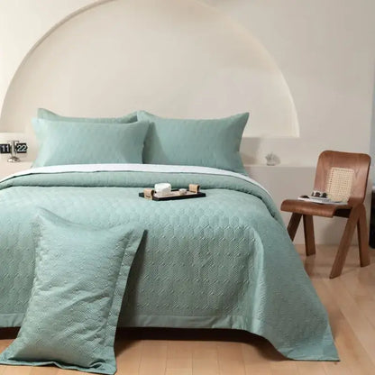 Gray geometric quilted egyptian cotton bedspread set bedroom