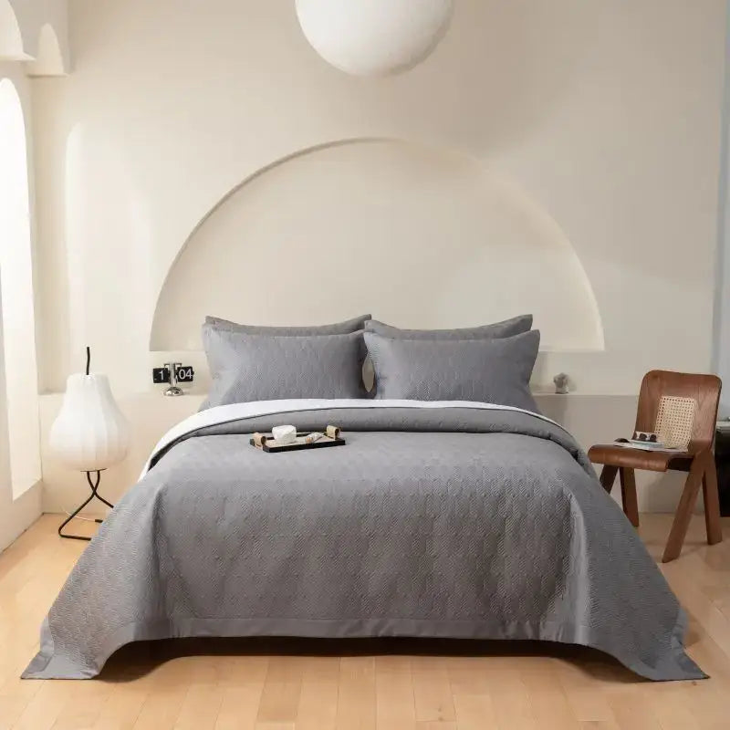 Gray geometric quilted egyptian cotton bedspread set bedroom