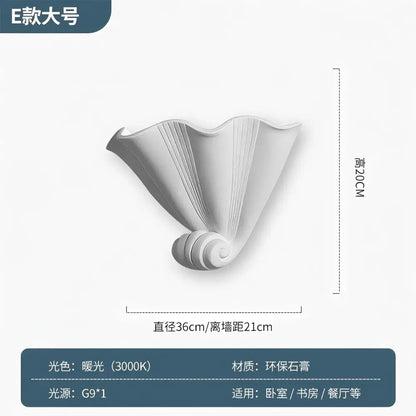 Gray gypsum shell led wall lamp bedroom sconce